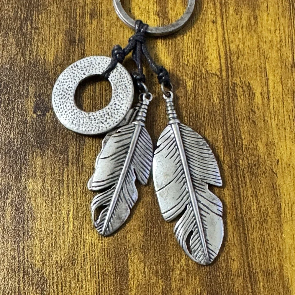 American Eagle Keychain Y2K Feather Charm Boho Western Silver Tone Clip